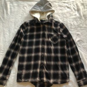 plaid jacket with fluffy hood